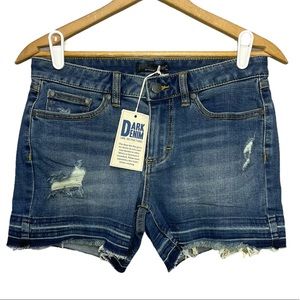 NWT Prana London Jean Denim Shorts Size 4 27 Distressed Raw Hem Antique Blue New